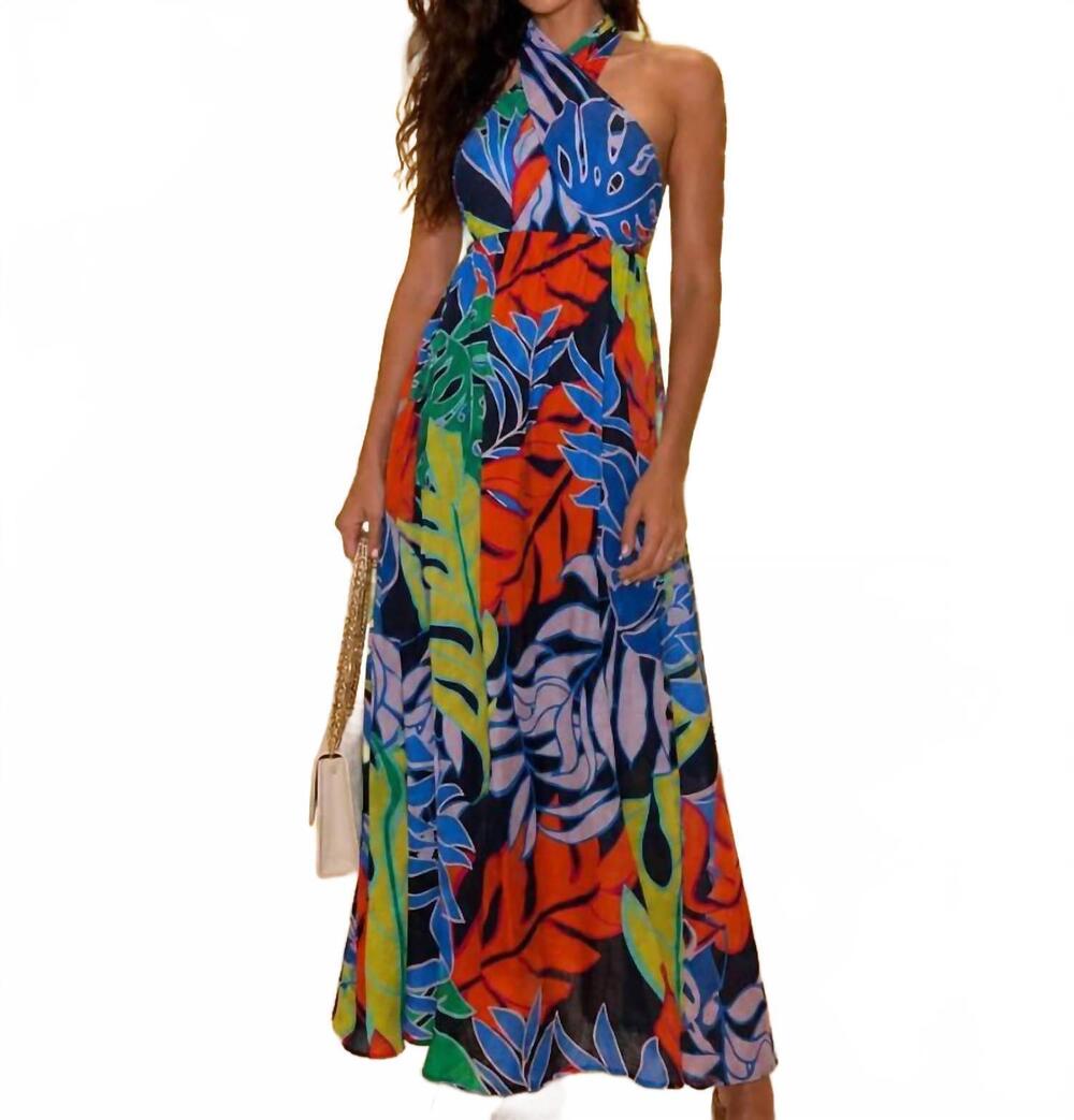 NEW MEET ME IN SANTORINI halter maxi dress in midnight tropical